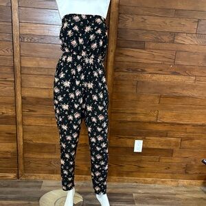 Lush Black and Pink Floral Strapless Jumpsuit